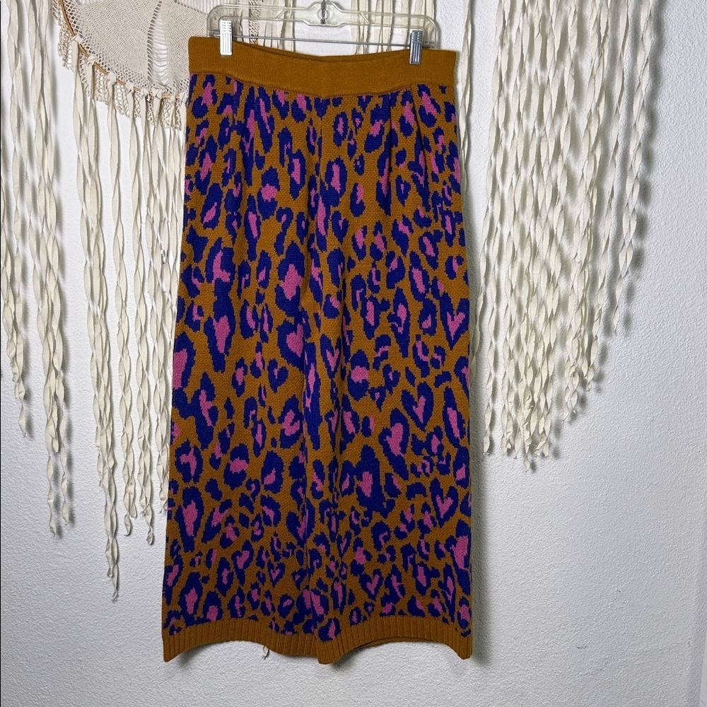 Farm Rio NWT Leopard Pop Caramel Sweater Wide Leg Crop Pants L - Picture 8 of 12